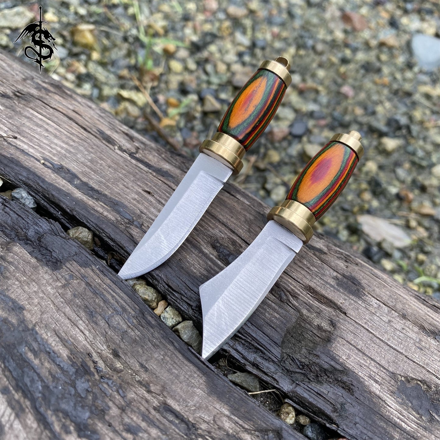 High-End Wood Brass Handle Mini EDC Knife 2 In 1 Pack