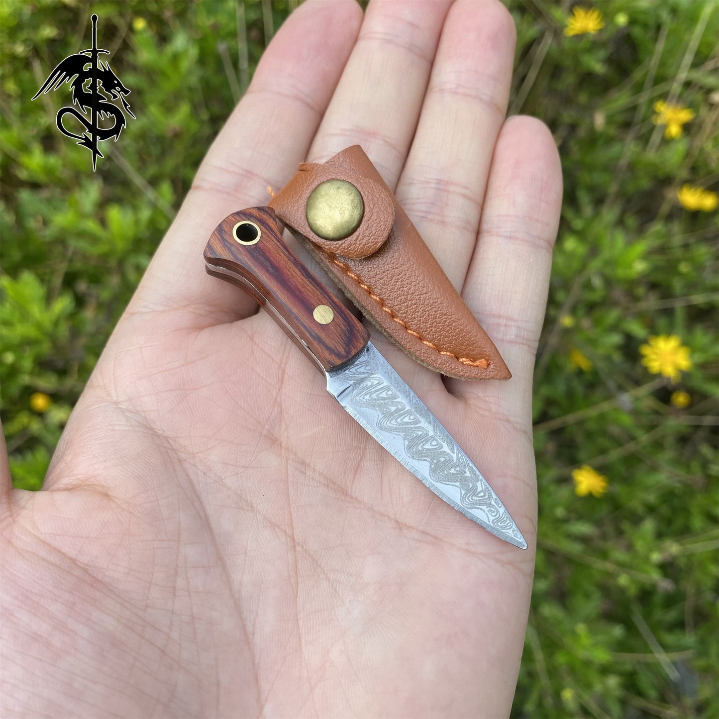 Wooden Handle Mini Damascus Kitchen Knife EDC Tiny Knife