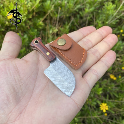 Wooden Handle Mini Damascus Kitchen Knife EDC Tiny Knife