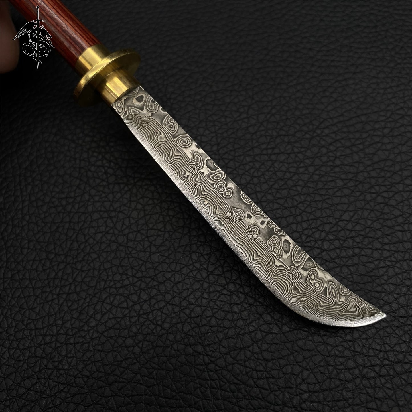 Damascus Steel Long Knife Wood Handle Portable Pocket Knife