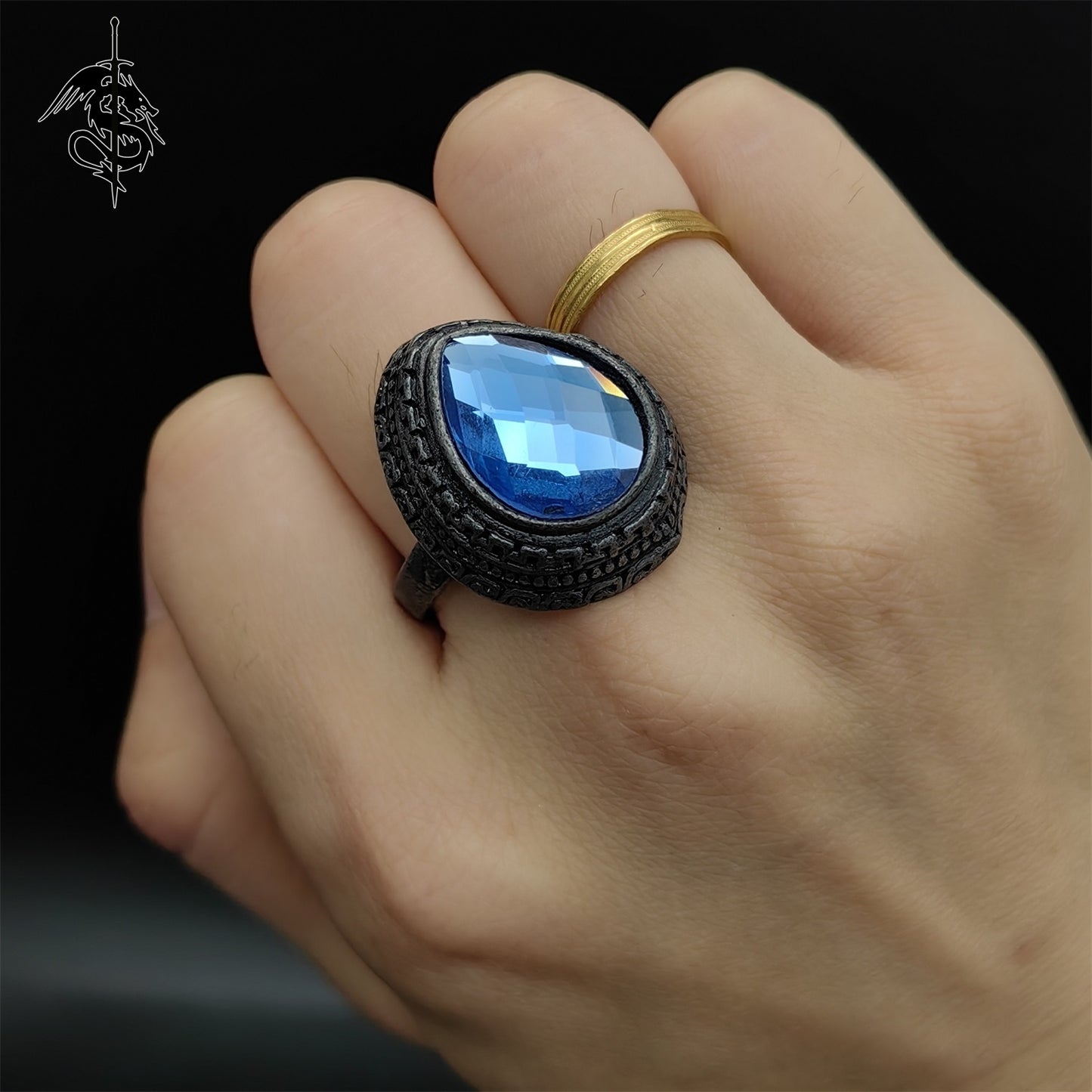 Alloy Blue Tearstone Ring Cool Jewelry Gamer Gift