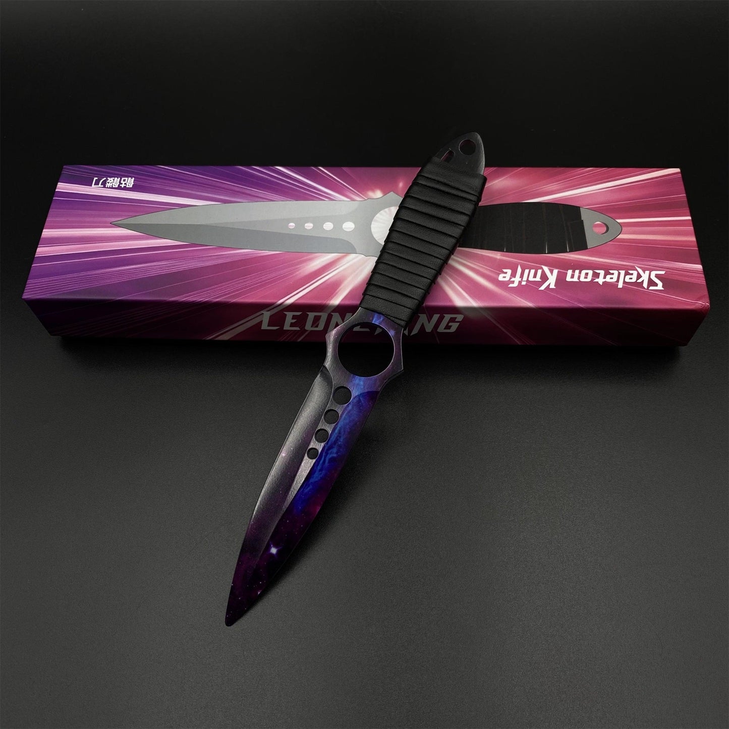 420 Steel Replica CS2 Skeleton Knife Doppler Galaxy Dull Blade,Purple Galaxy Dagger Model  For Game Collection