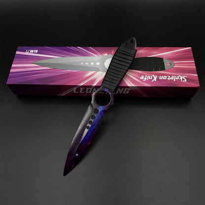 420 Steel Replica CS2 Skeleton Knife Doppler Galaxy Dull Blade,Purple Galaxy Dagger Model  For Game Collection