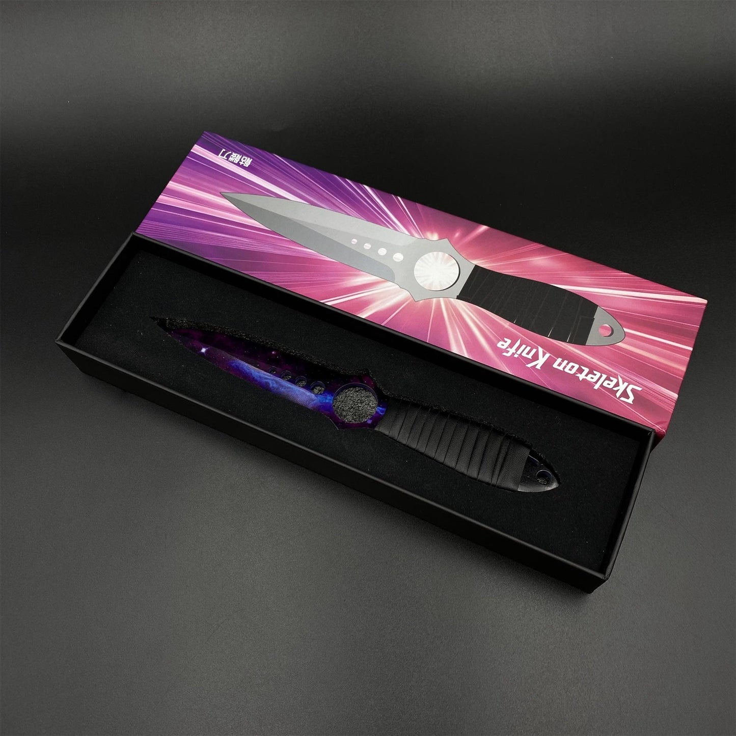 420 Steel Replica CS2 Skeleton Knife Doppler Galaxy Dull Blade,Purple Galaxy Dagger Model  For Game Collection
