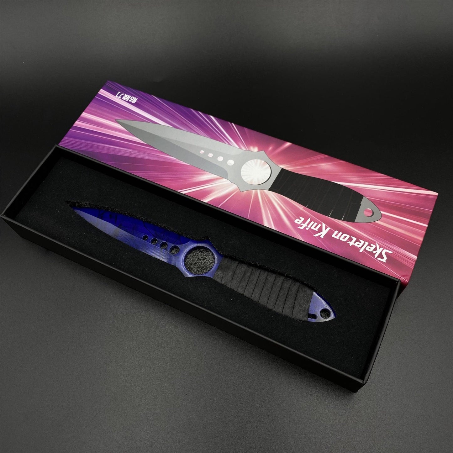 CS2 Skeleton Knife Doppler Sapphire Dull Blade Replica 420 Steel For Game Collection