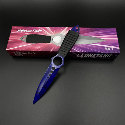 CS2 Skeleton Knife Doppler Sapphire Dull Blade Replica 420 Steel For Game Collection