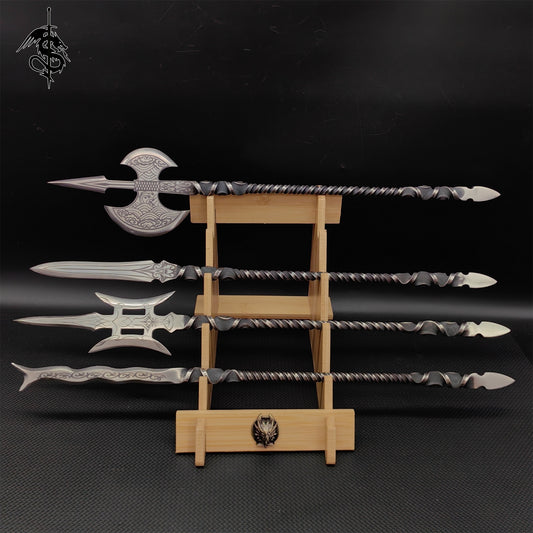 Hand-Forged Steel Tea Knife Long-Handle Tiny Spear 4 In 1 Pack With Stand