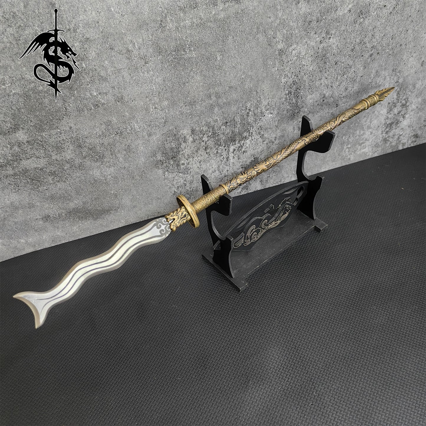 Hand-Forged Miniature Ancient Brass Long Handle Weapons Gift Wooden Case