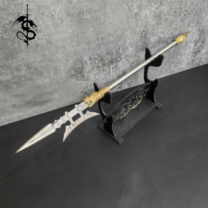 Hand-Forged Miniature Ancient Brass Long Handle Weapons Gift Wooden Case