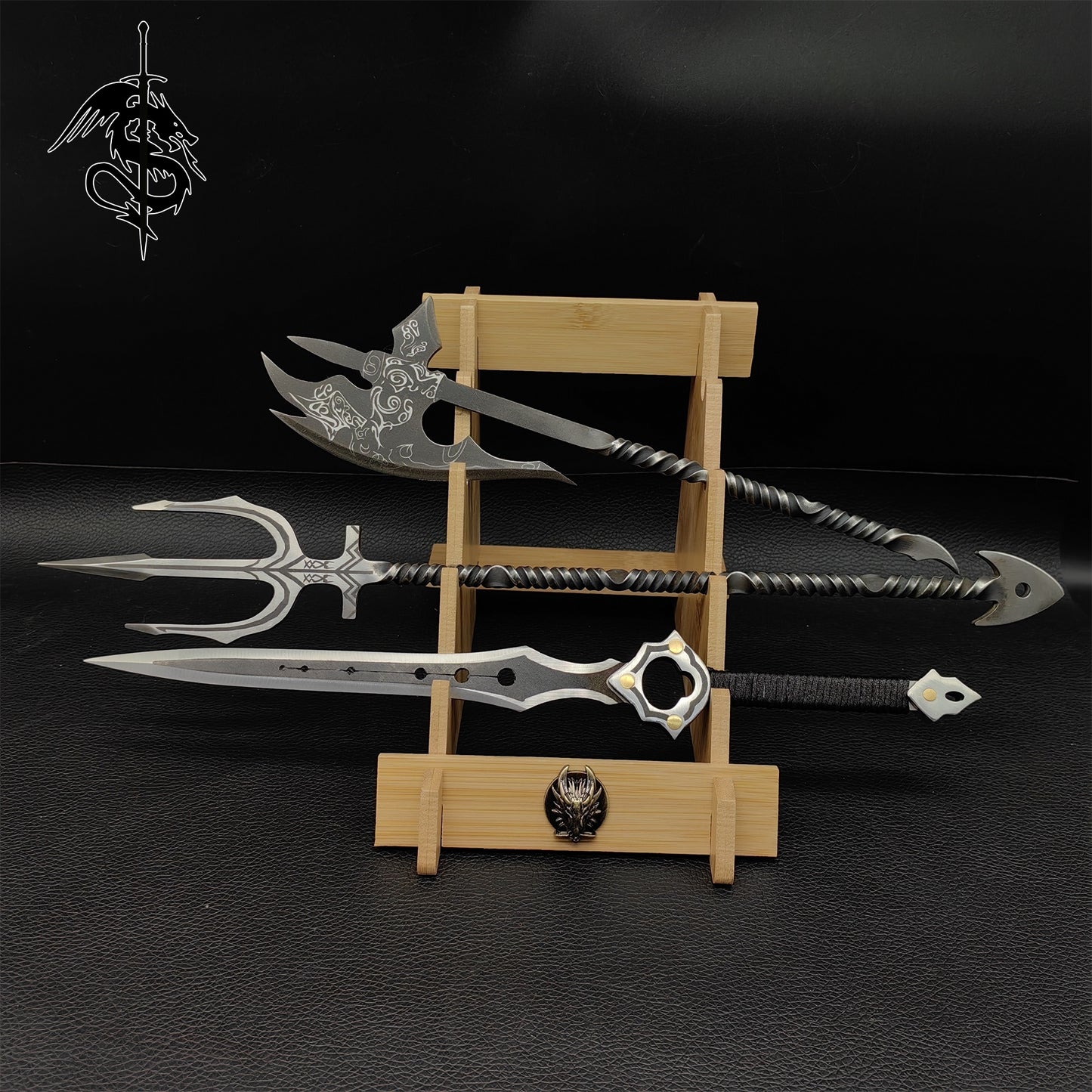 Handmade Steel Atlantis Trident Ebony Axe Infinity Sword Collection