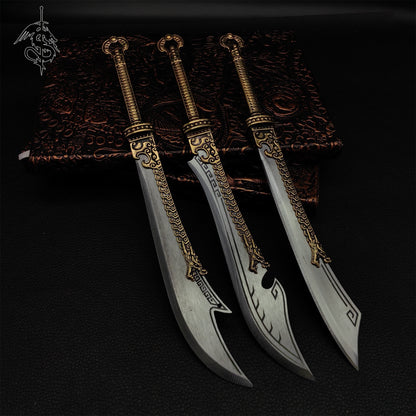 Hand-Forged Miniature Ancient Brass Greatsword Tea Knife 3 In 1 Pack
