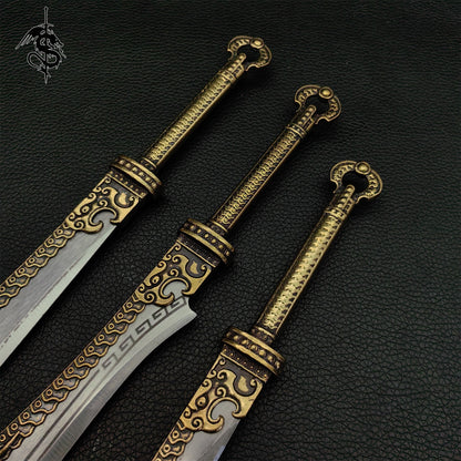 Hand-Forged Miniature Ancient Brass Greatsword Tea Knife 3 In 1 Pack