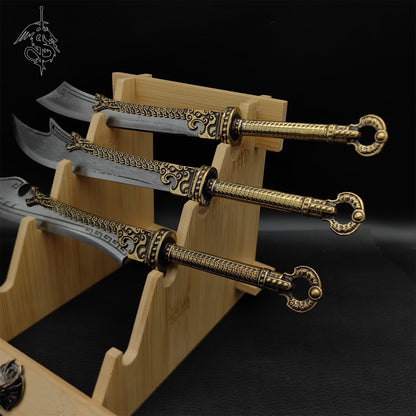 Hand-Forged Miniature Ancient Brass Greatsword Tea Knife 3 In 1 Pack