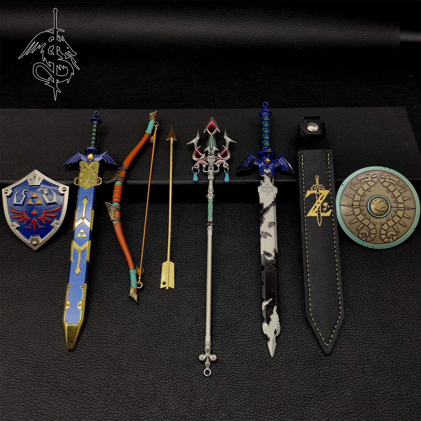 Link's Weapons Metal Swords Shield Trident Bow Collection Display