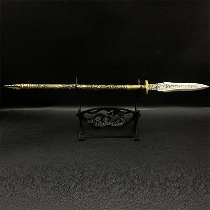 Hand-Forged Brass Dragon Sculpture Handle Spear Miniature Ancient Long Handle Weapon 36CM/14.2"