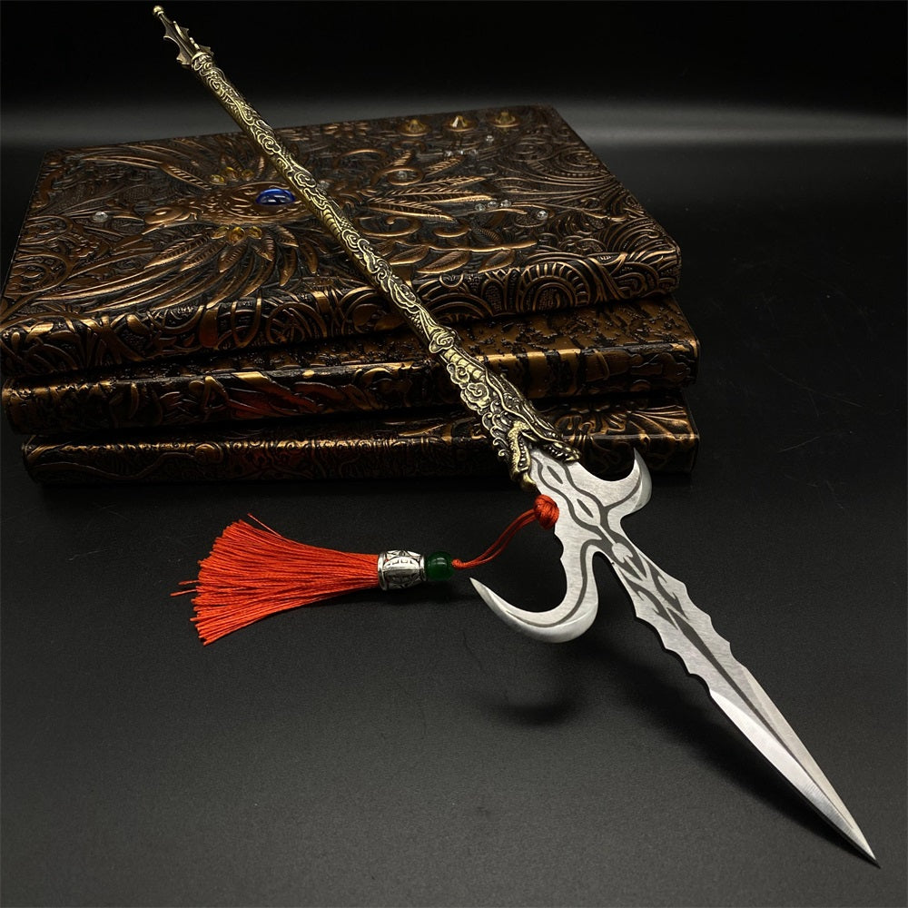 Hand-Forged Steel Ancient Anti Cavalry Hook Sickle Spear Brass Handle Miniature 36CM/14"